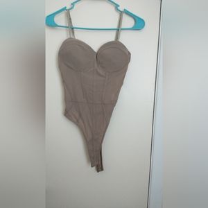 Large nude Ribbed see through bodysuit